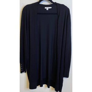 Chicos Size 4 XXL Black Long Sleeve Open Front Sweater Cardigan Long Knit
